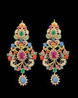 Navratan necklace earrings set in gold plating ( READY TO SHIP )
