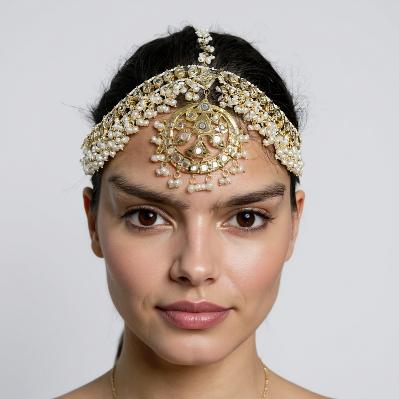 DJTK370 Meena bridal mathapatti in fresh water pearls ( READY TO SHIP )