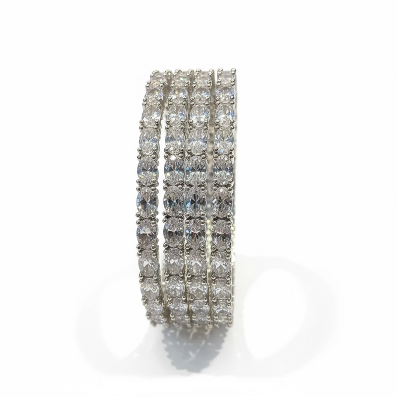 B813 Silver-Plated Cubic Zirconia Bangles (Set of 4) ( READY TO SHIP )