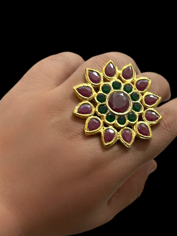 DJR33 Kundan ring  red green ( READY TO SHIP)