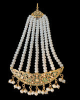 Gold-Plated 92.5 Silver Emerald & Freshwater Pearl Hyderabadi Jhoomar (Passa) ( READY TO SHIP )