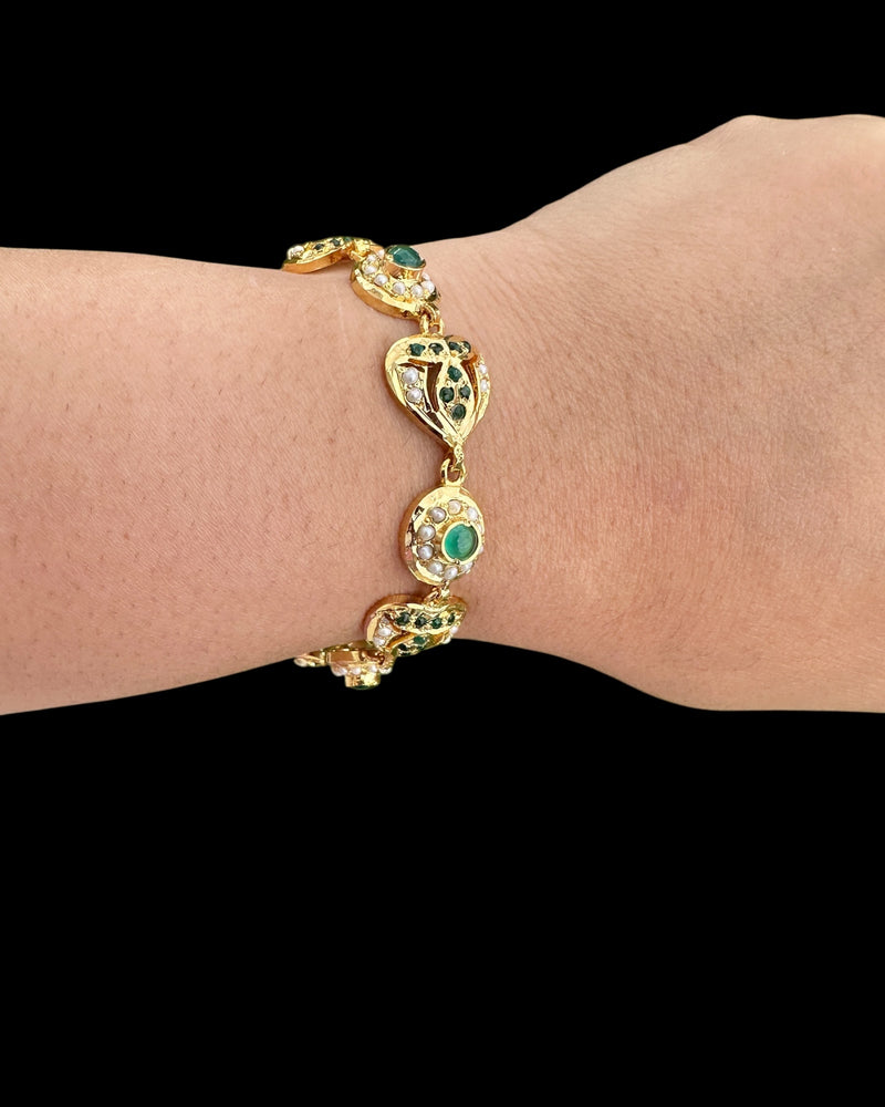 Emerald & Freshwater Pearl Gold-Plated Silver Bracelet ( READY TO SHIP )