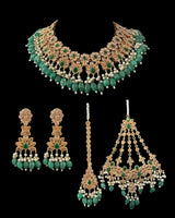 BR500 Kafiya bridal set in golden / champagne  stones and green beads ( READY TO SHIP )