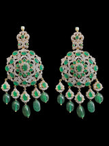 DLN138 Mandira Long CZ Pearl Mala with Green Beads – Necklace & Earrings Set ( READY TO SHIP )