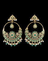 Oversized Jadau Chandbali Earrings in Emerald & Pearl ( READY TO SHIP )