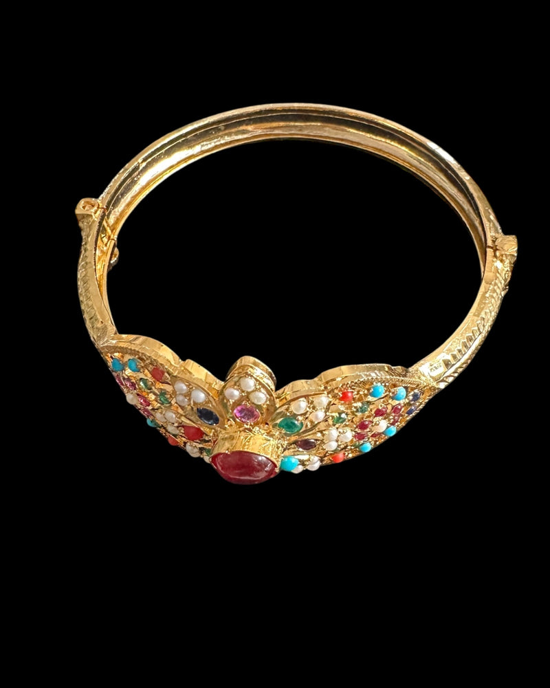 Navratan Gold-Plated Silver Bracelet with Freshwater Pearls ( READY TO SHIP )