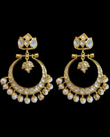 Moissanite Polki Chandbali Earrings – Gold-Plated Traditional Hyderabadi Style with Pearls ( READY TO SHIP )