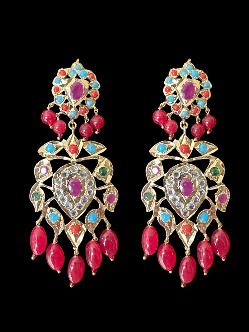 DER597 Navratan earrings with ruby beads ( READY TO SHIP )