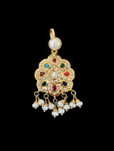 Navratan pendant set in gold plated silver ( READY TO SHIP )