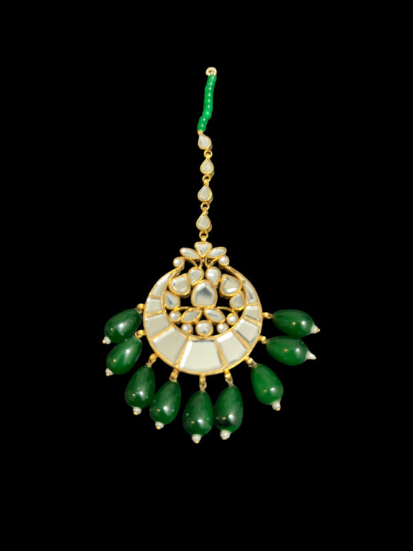 DJTK342 kundan tika - oversized with green beads ( READY TO SHIP )