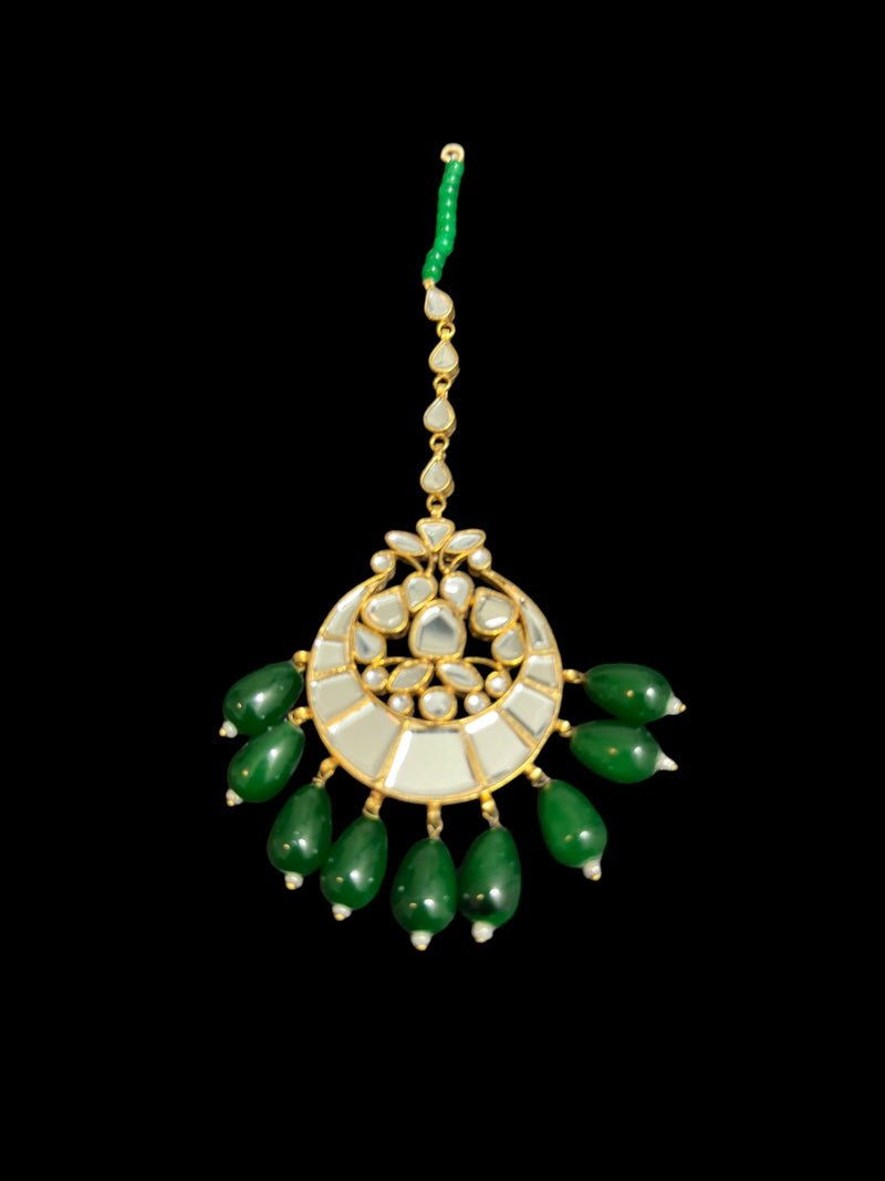 DJTK342 kundan tika - oversized with green beads ( READY TO SHIP )