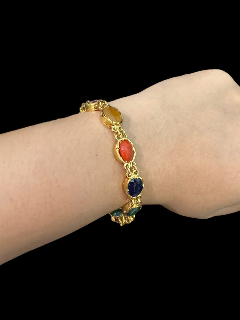 B200 gold plated Navratan gemstone bracelet ( SHIPS IN 1 WEEK )