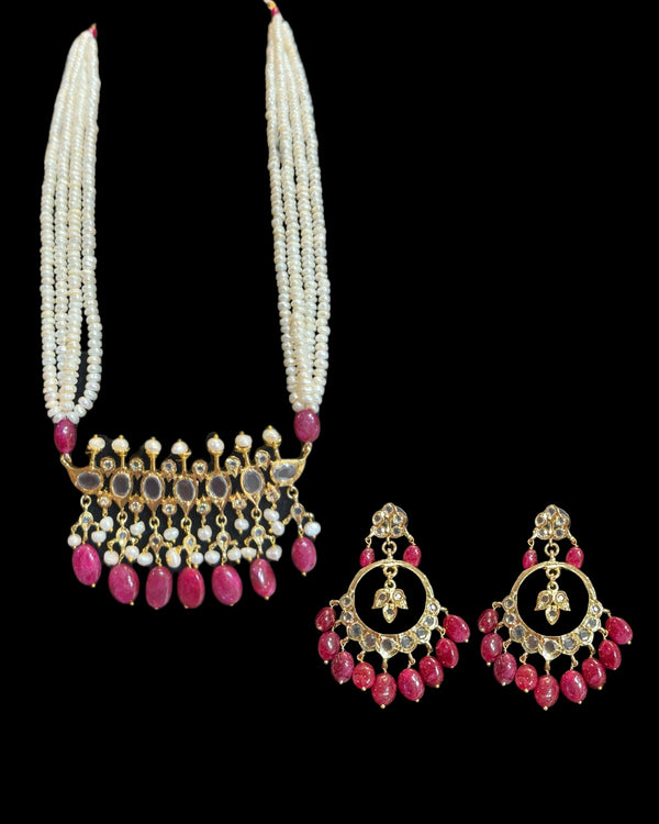 PS566 Hyderabadi Tirmani in Freshwater Pearls & Ruby Beads – With Chandbali Earrings ( READY TO SHIP )