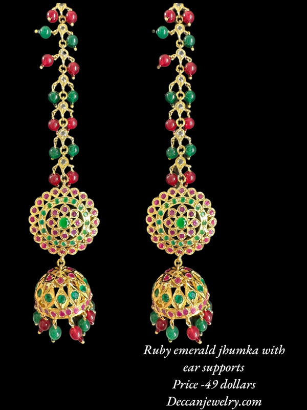 DER586 Rehma ruby emerald jhumka earrings ( READY TO SHIP )