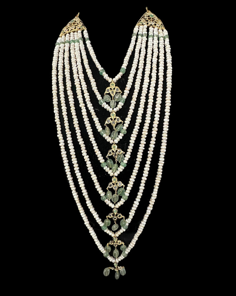 Insia bridal jadavi lacha satlada set in emeralds , ( READY TO SHIP )