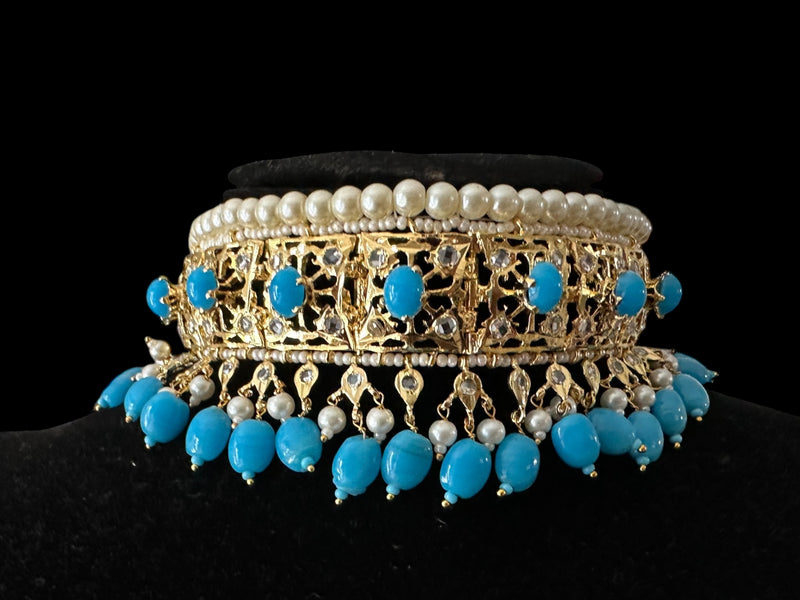 Hyderabadi jadau choker in ferozi / turquoise (SHIPS IN 2 WEEKS )