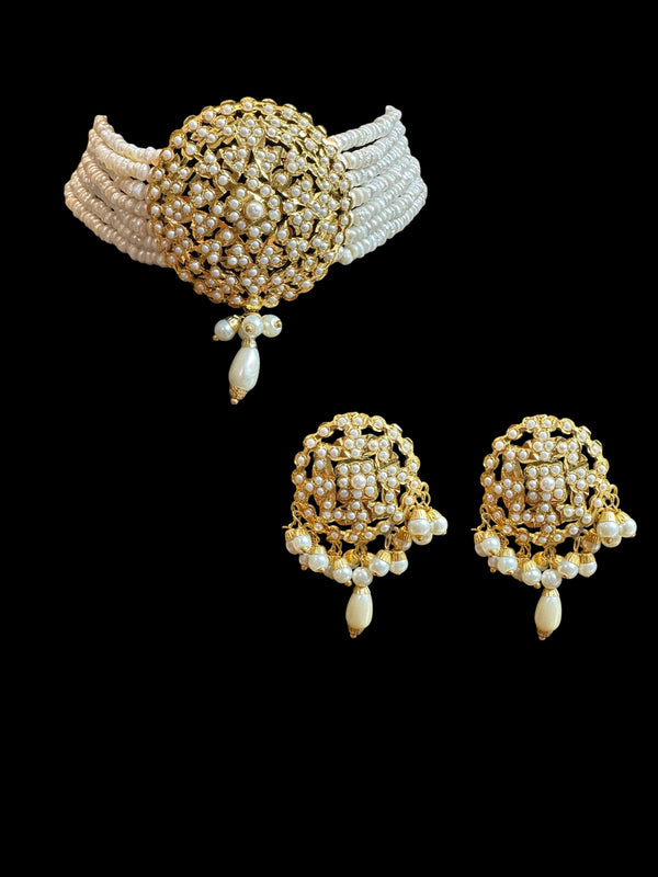 C580 Freshwater Pearl Choker with Earrings – Gold-Plated Elegance ( READY TO SHIP )