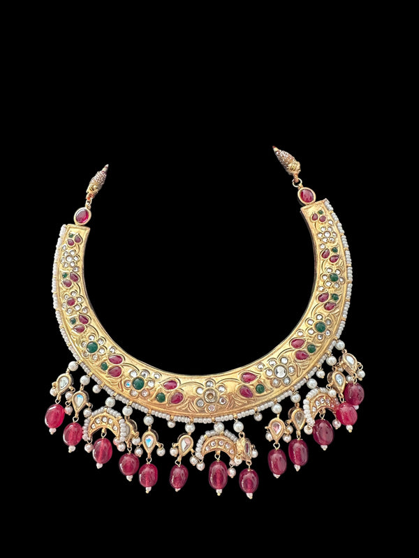 DNS156 kundan hasli necklace ,ruby emerald ( READY TO SHIP )