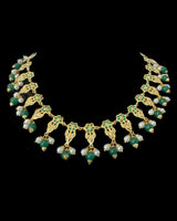 DNS194  Alea punjabi Jadau necklace  set - Emerald / Green   (READY TO SHIP)
