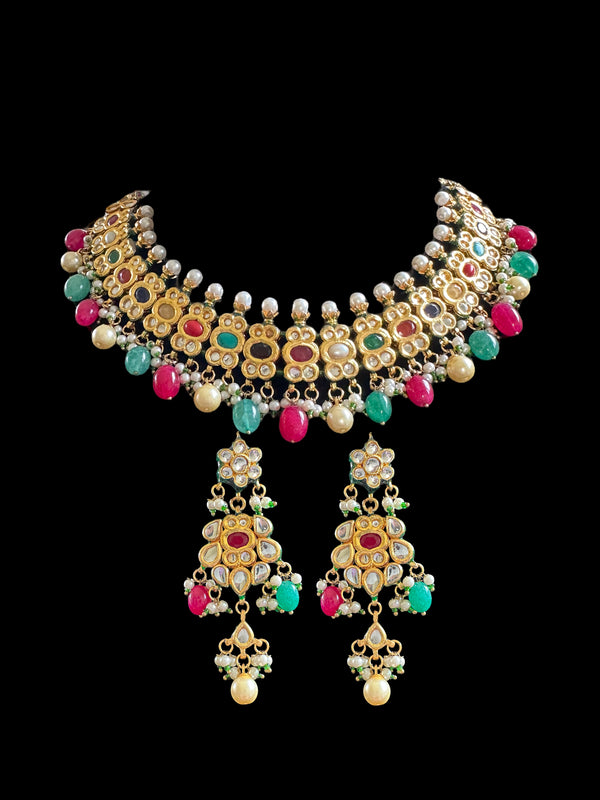 DNS69 Reva necklace set  - Navratan ( READY  TO SHIP )