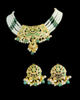 DNS505 Gold Plated Jadau Emerald Pearl Necklace Set with Earrings  ( READY TO SHIP )