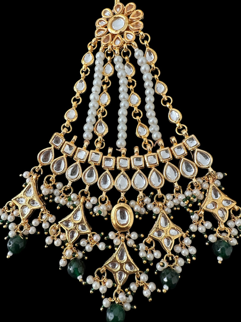 DJHR133 Sonara kundan jhoomar with green beads ( READY TO SHIP  )