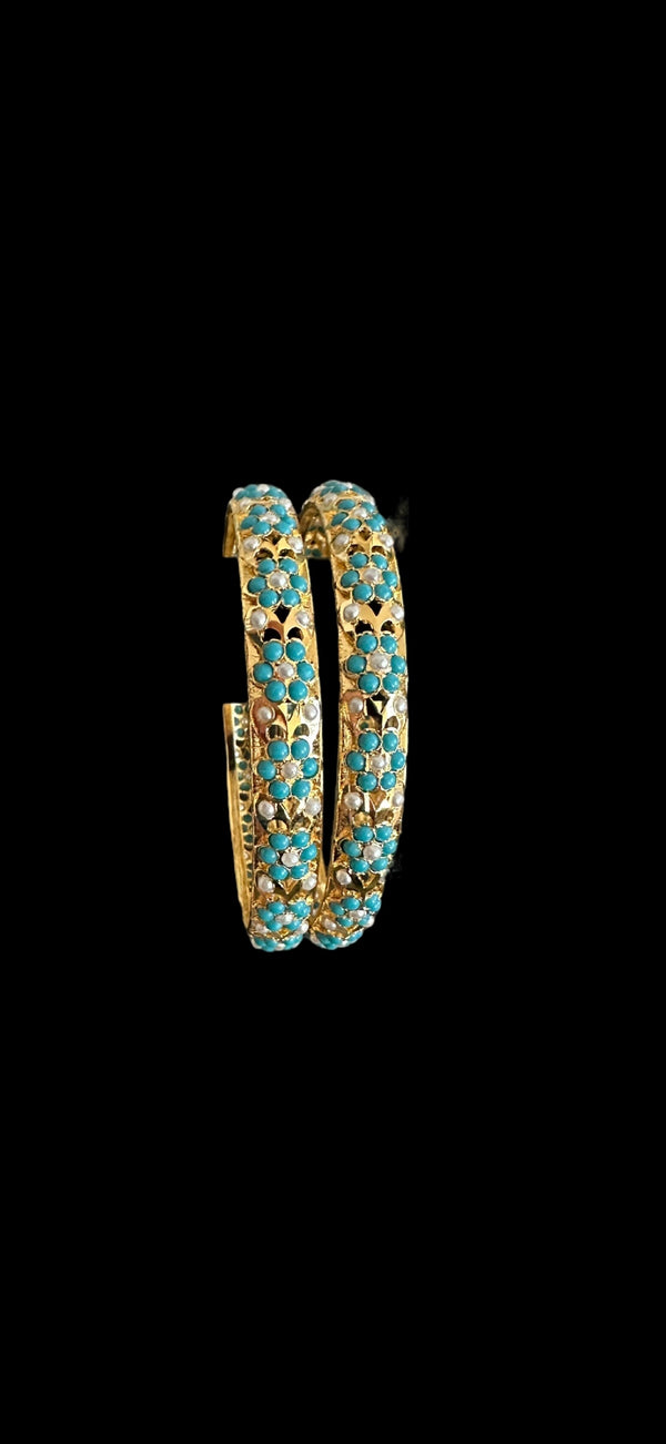 B194 Amira turquoise and pearl bangles - SET OF 2 - 2.8/2.10 ( READY TO SHIP  )