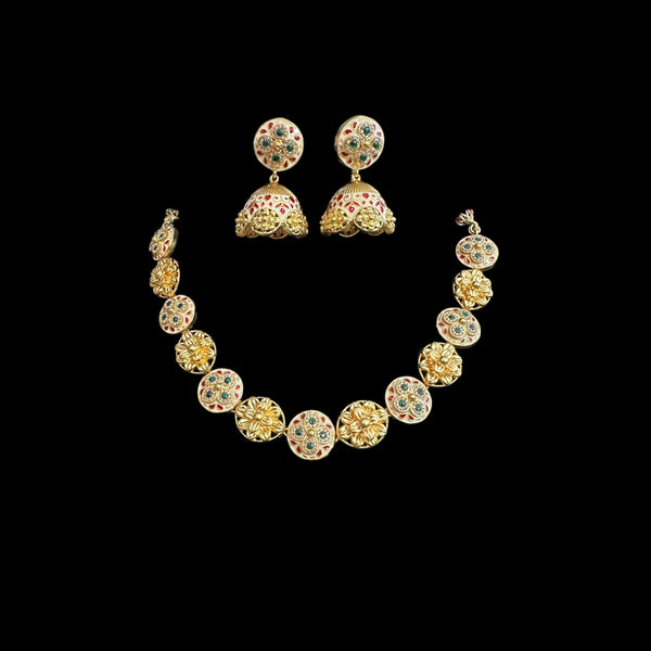 DNS142 meenakari gold plated  necklace with jhumka  set  (READY TO SHIP )