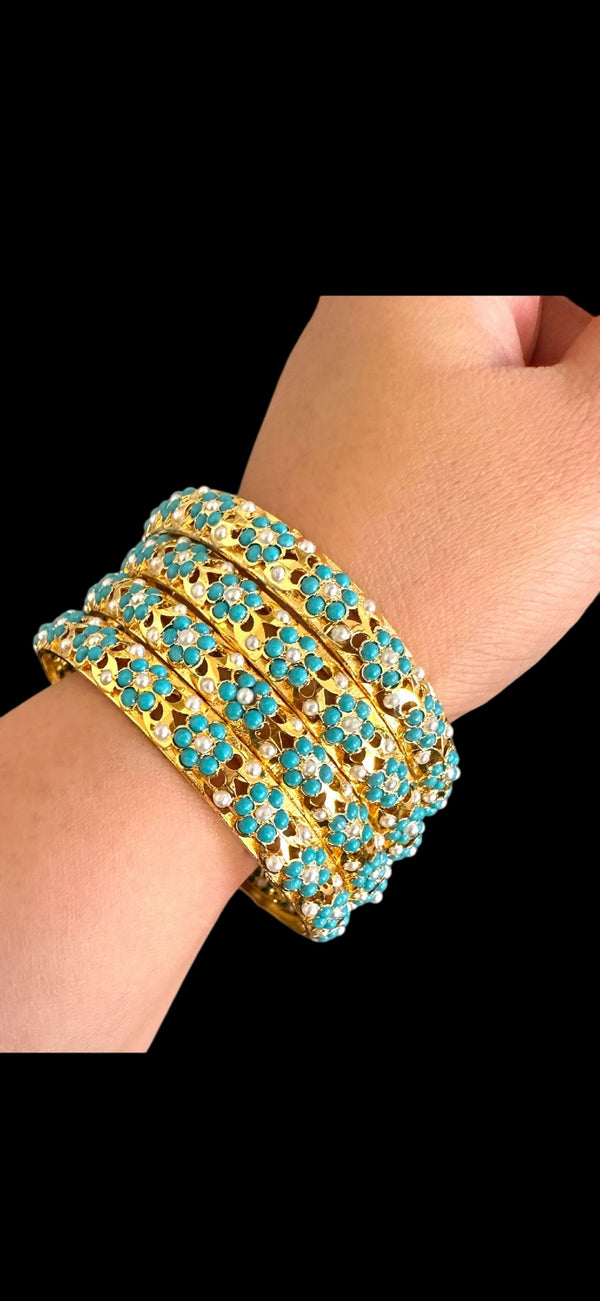 B194 Amira turquoise and pearl bangles - SET OF 2 - 2.8/2.10 ( READY TO SHIP  )