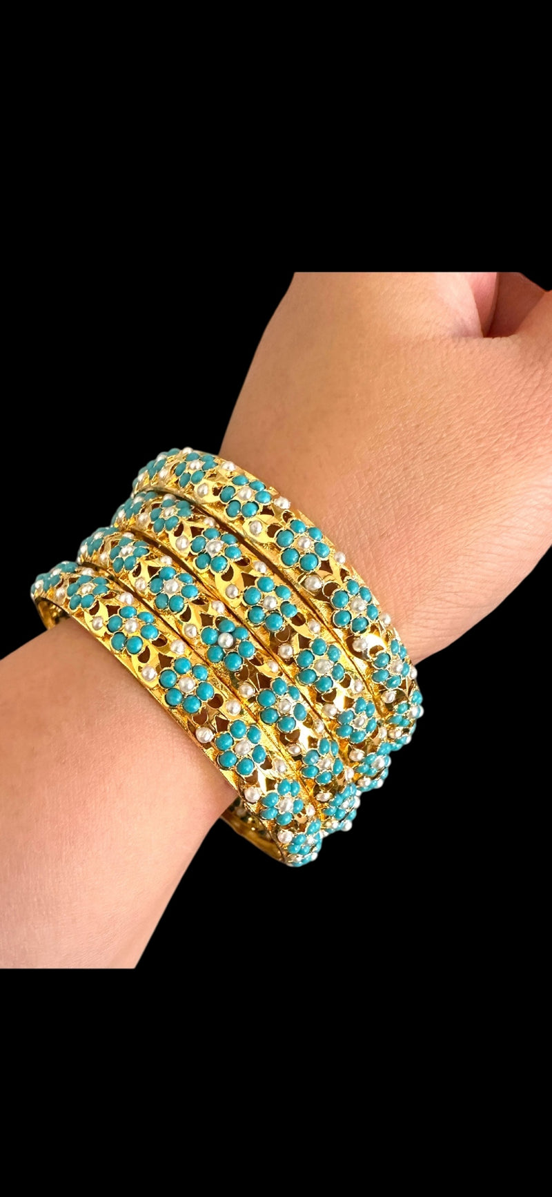 B194 Amira turquoise and pearl bangles - SET OF 2 - 2.8/2.10 ( READY TO SHIP  )