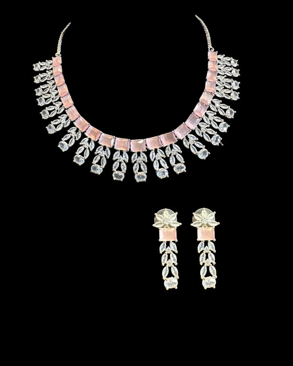 Silver plated  necklace set - Pink  ( READY TO SHIP )