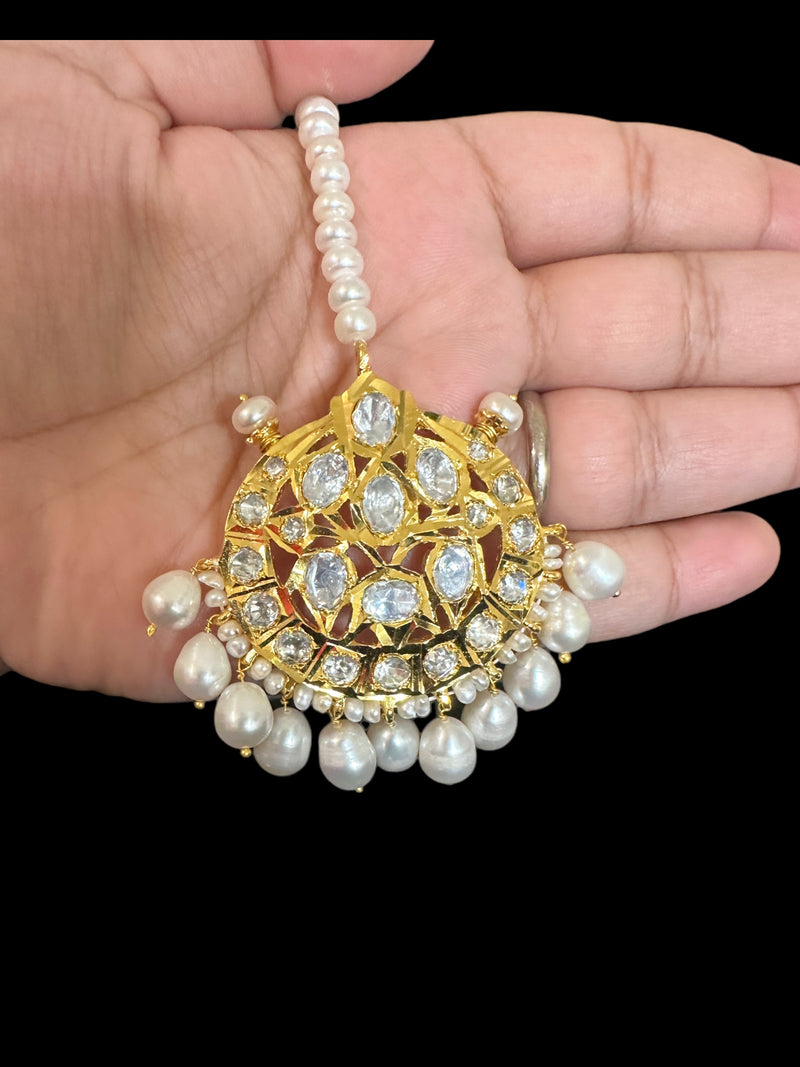 DJTK150 large tika in fresh water pearls and moissanite ( READY TO SHIP )