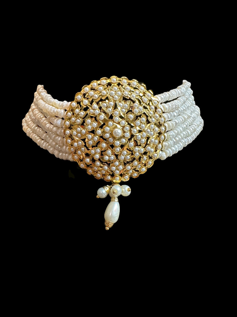 C580 Freshwater Pearl Choker with Earrings – Gold-Plated Elegance ( READY TO SHIP )