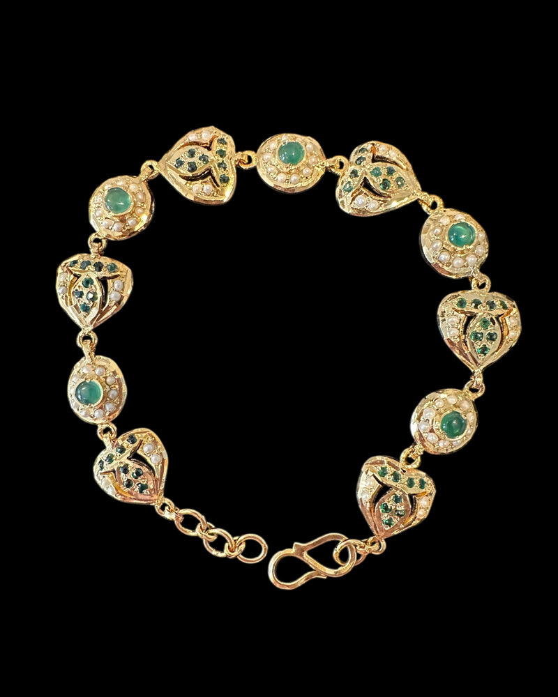 Emerald & Freshwater Pearl Gold-Plated Silver Bracelet ( READY TO SHIP )