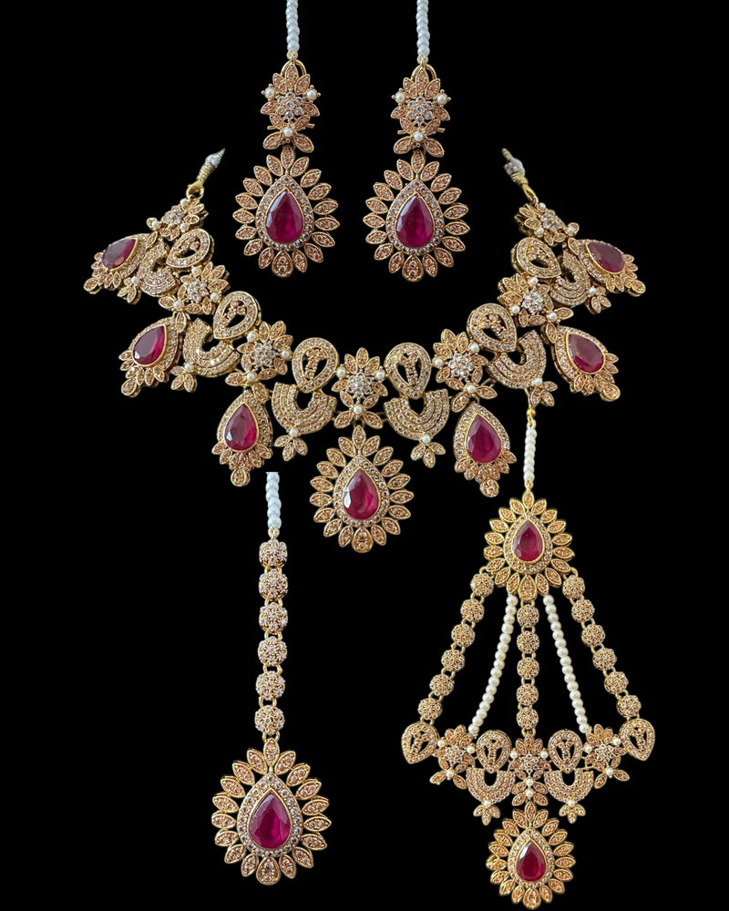 BR463 Ruby and zircon bridal set ( READY TO SHIP)