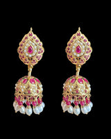 Ruby & Freshwater Pearl Jadau Jhumka – Gold-Plated 92.5 Silver ( READY TO SHIP )