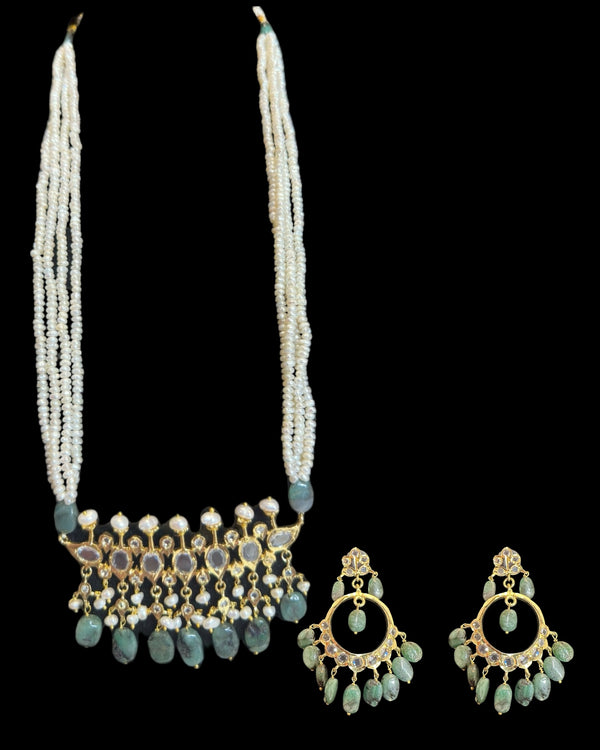 PS543 Hyderabadi tirmani in fresh water pearls and emerald beads ( READY TO SHIP )