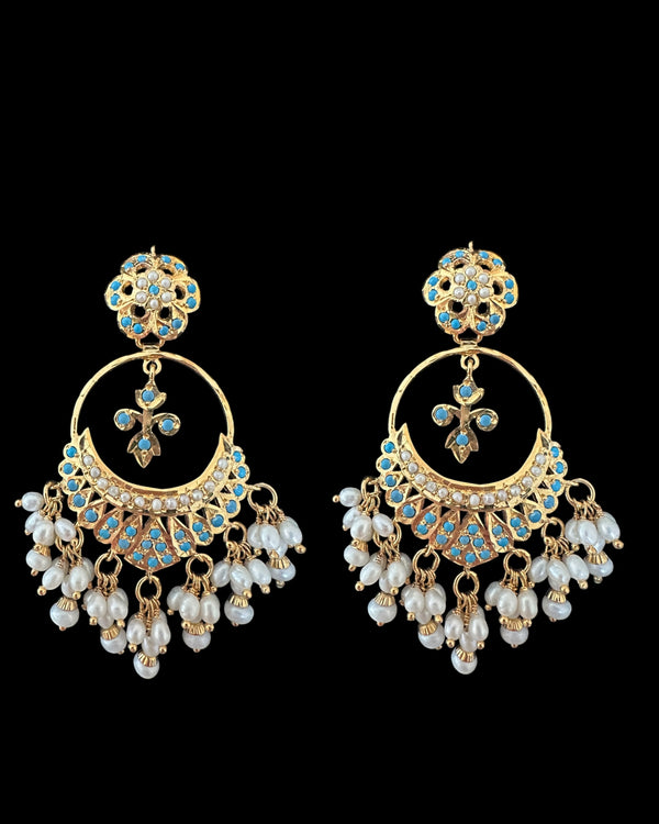 Gold-Plated Silver Turquoise Earrings with Freshwater Pearls | 92.5 Silver | Lightweight Screw-Back Design ( READY TO SHIP )