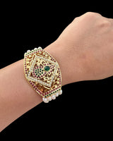 Ruby, Emerald & Freshwater Pearl Gold-Plated Silver Bracelet ( READY TO SHIP )