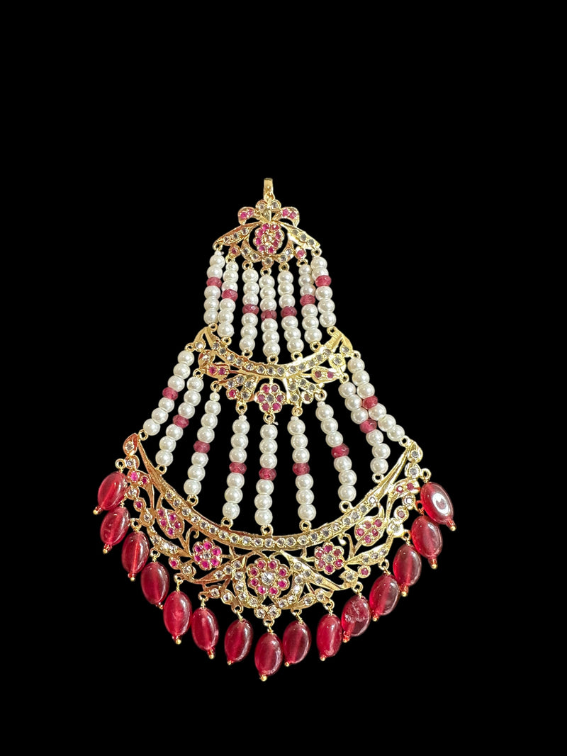 Waniya hyderabadi bridal set in red / ruby ( READY TO SHIP )