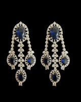 DER755  cz earrings  - sapphire blue, silver plated  ( READY TO SHIP )