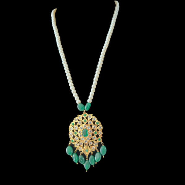 PS315 Neelam shell pearl pendant set in green ( SHIPS IN 4 WEEKS  )