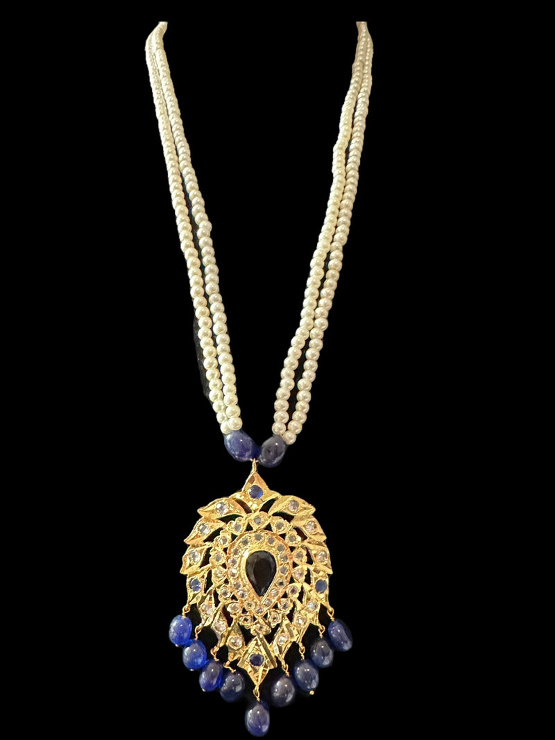 PS507 Alvira pendant set in sapphire blue with pearls  (READY TO SHIP)