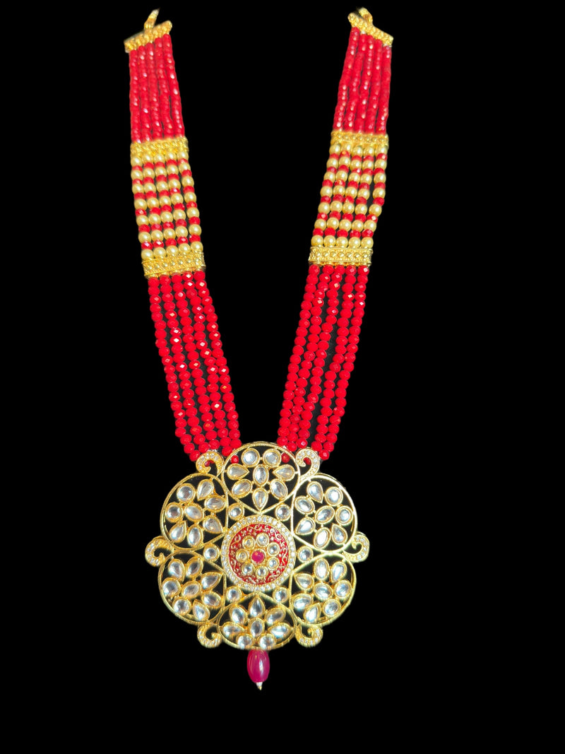 PS535 Kundan mala with red beads ( READY TO SHIP )