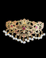 Ruby & Emerald Gold-Plated 92.5 Silver Passa Hair Clip with Freshwater Pearls ( READY TO SHIP )