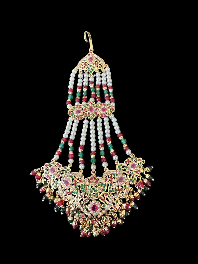 DJHR125 Wafa jadau jhoomar in Ruby emerald and pearl  ( READY TO SHIP )