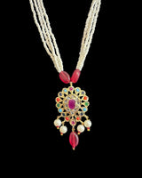gold plated pendant set in navratan with pearl strings  ( READY TO SHIP )