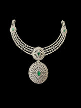 DNS171 Cz necklace set with earrings tika  silver plated - Emerald green centre stone    (READY TO SHIP)