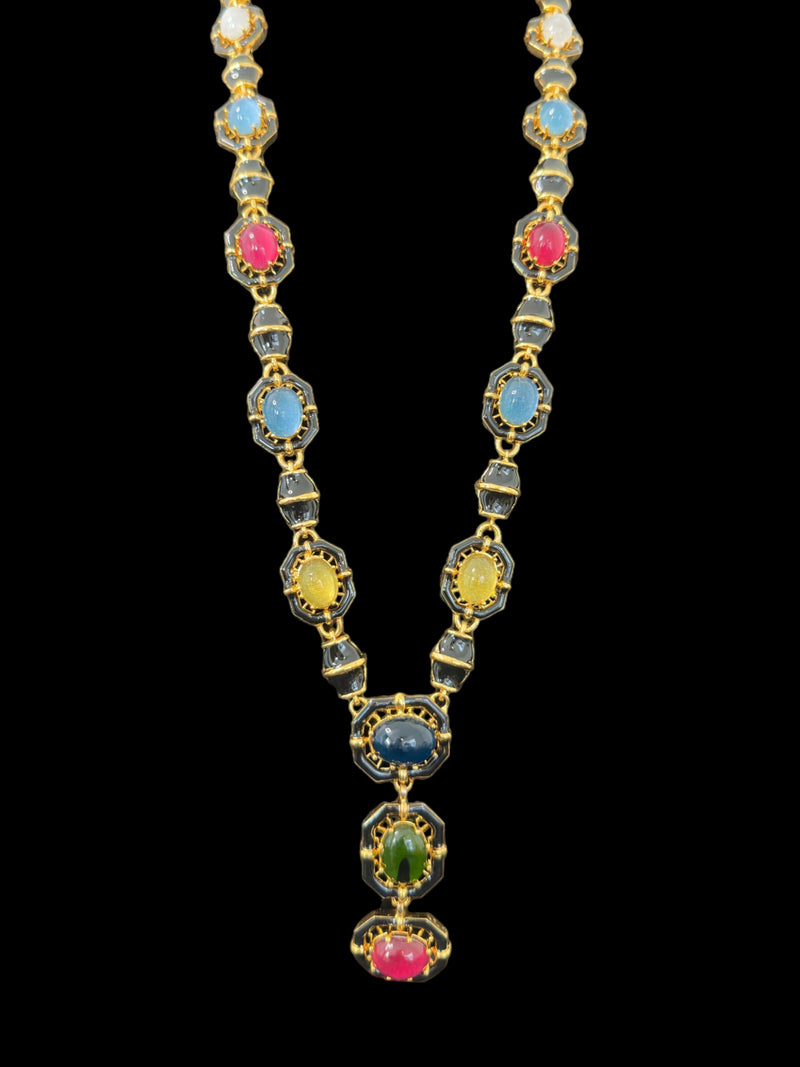 DLN72 Multicolor gold plated gemstone necklace ( READY TO SHIP )