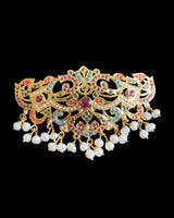 Navratan Gold-Plated 92.5 Silver Passa Hair Clip with Freshwater Pearls ( READY TO SHIP )